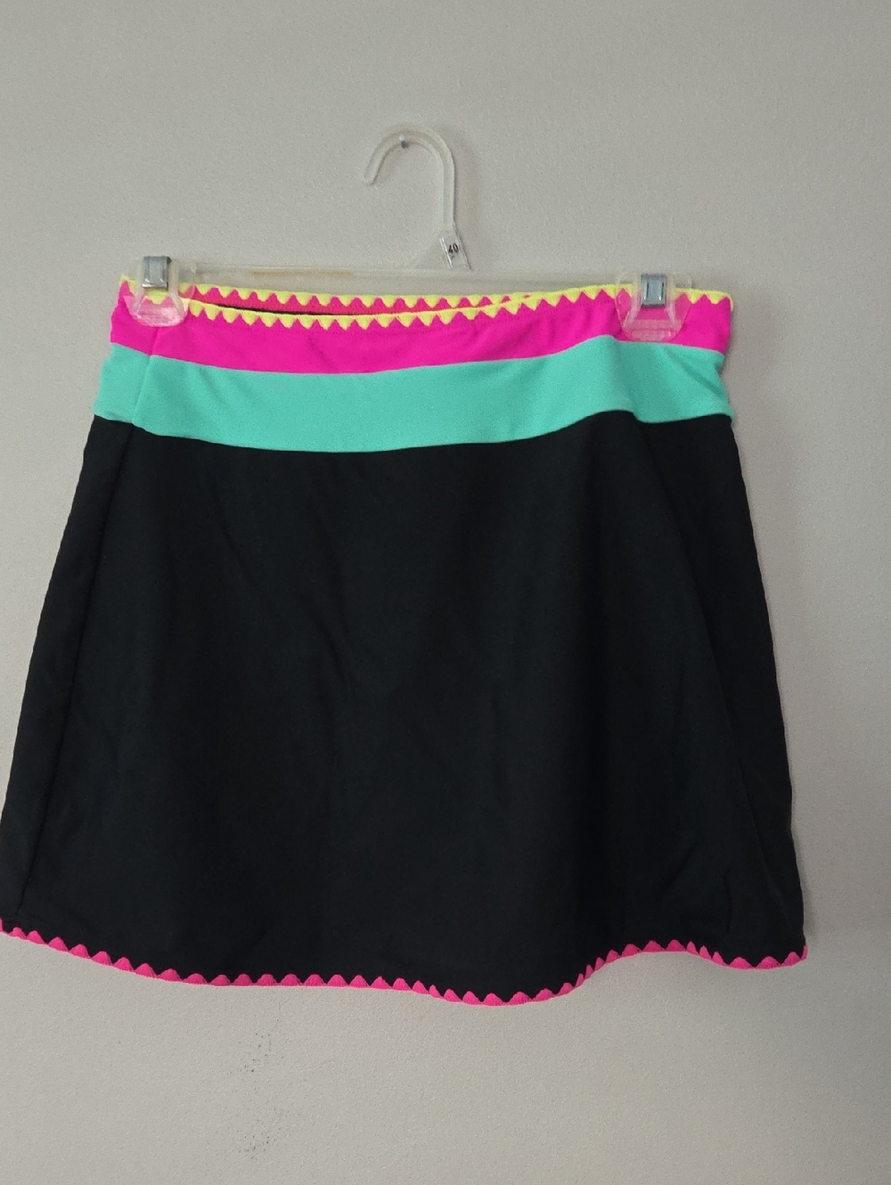 Black Swim Coverup Skirt with Neon Pink and Aqua Accents